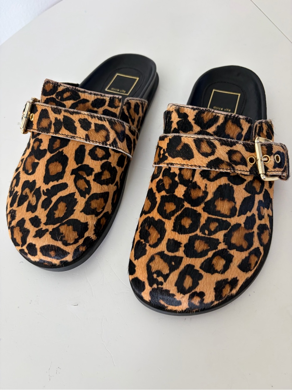Dolce Vita Leopard Print Genuine Calf Hair Buckle Mule Slides Size 9